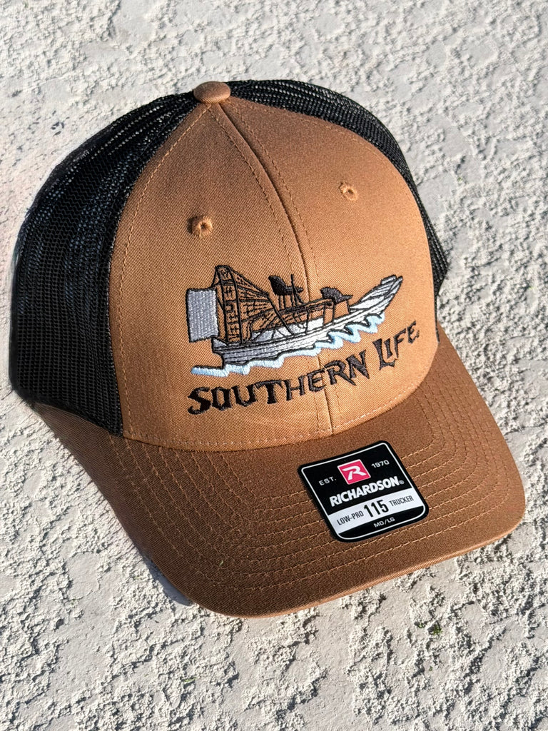 Southern Life Airboat Trucker Hat – Brown & Black