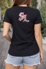 Woman Black Tee Shirt with Pink and Camo Logo