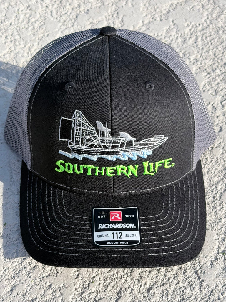 Southern Life Airboat Trucker Hat Black